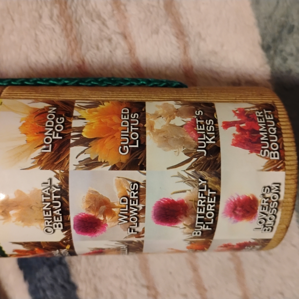 flowering tea glass tea Pot with Infuser  includes 12 wonderful flowering teas. - Picture 3 of 6